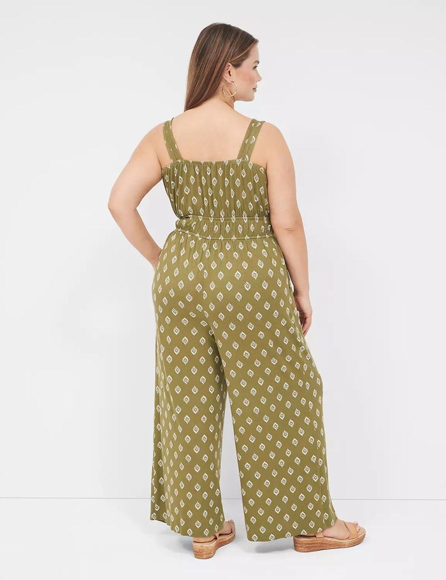 Lane Bryant Double Elastic-Waist Tank Women Jumpsuit Green | CIQ7222EA