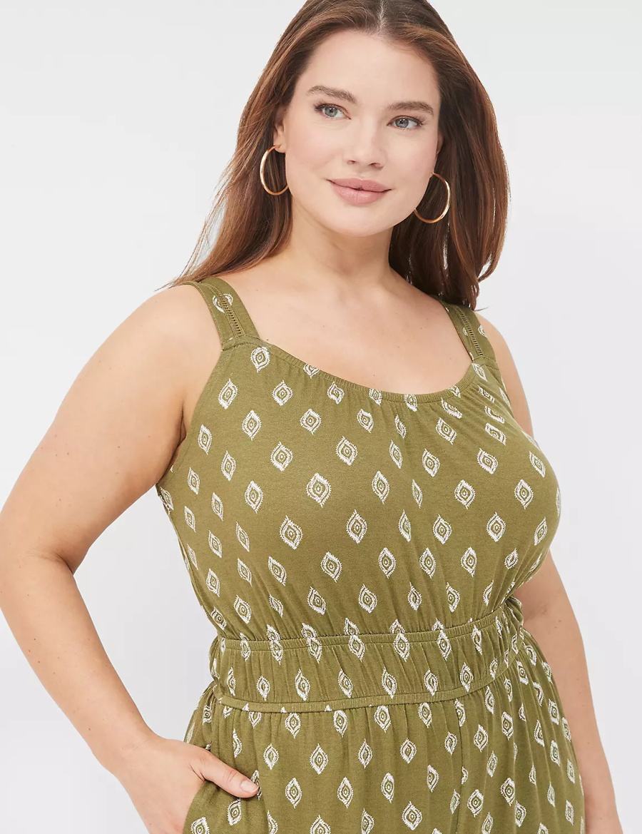 Lane Bryant Double Elastic-Waist Tank Women Jumpsuit Green | CIQ7222EA