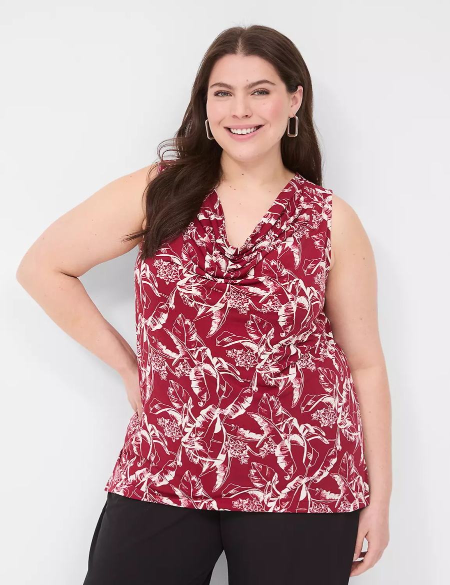 Lane Bryant Drape-Neck Shell Women T Shirts Burgundy | UBI6790TG