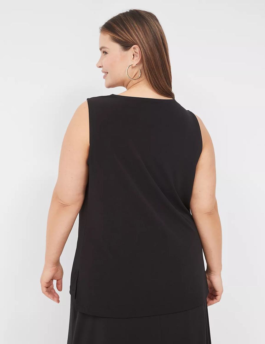 Lane Bryant Drape-Neck Shell Women T Shirts Black | ZFM1155ME