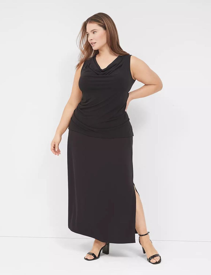 Lane Bryant Drape-Neck Shell Women T Shirts Black | ZFM1155ME