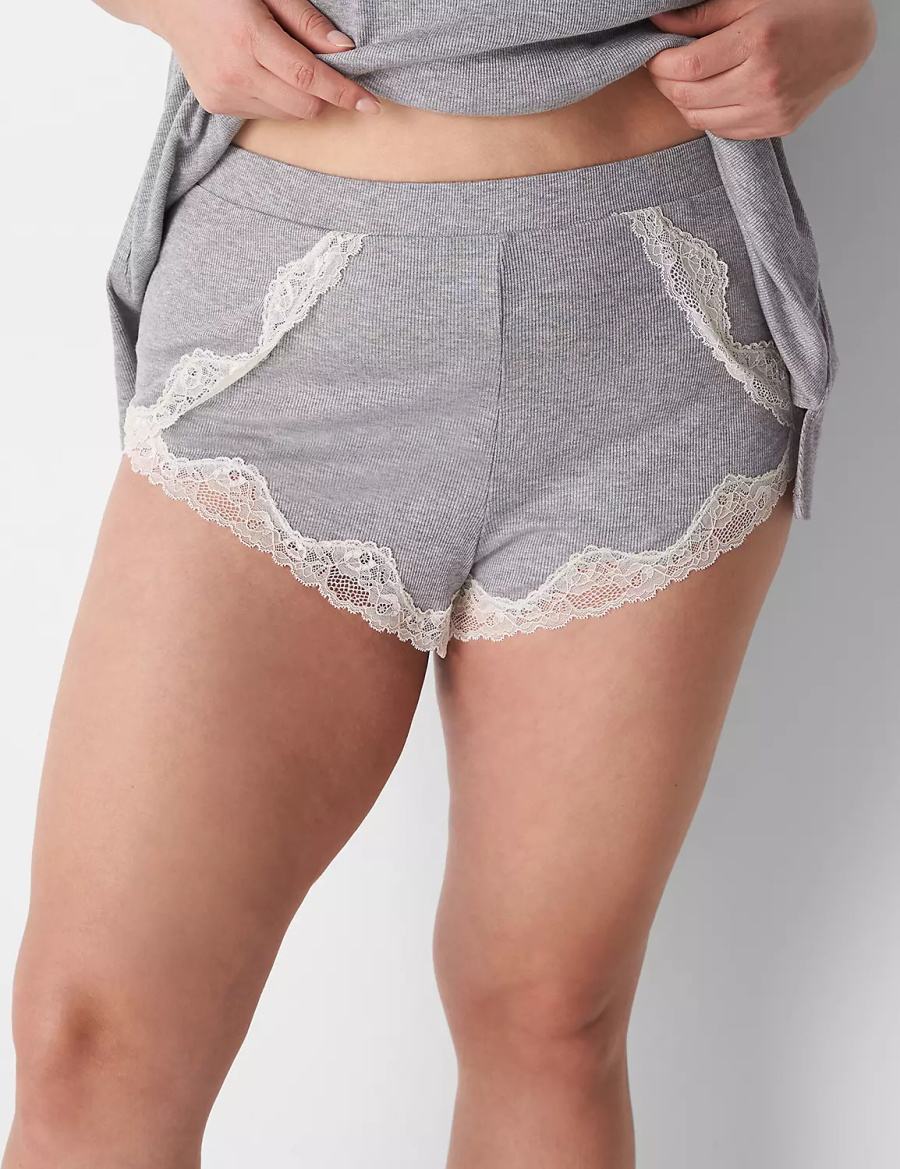 Lane Bryant Drapey Rib Sleep Cheeky Women Shorts Light Grey | WWG4435CA