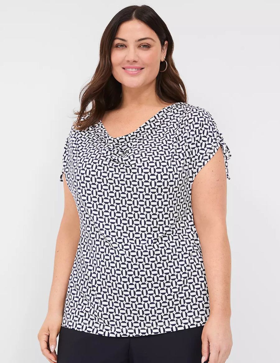 Lane Bryant Drawcord Cap-Sleeve Drape-Neck Top Women T Shirts Navy | NIU5082VU