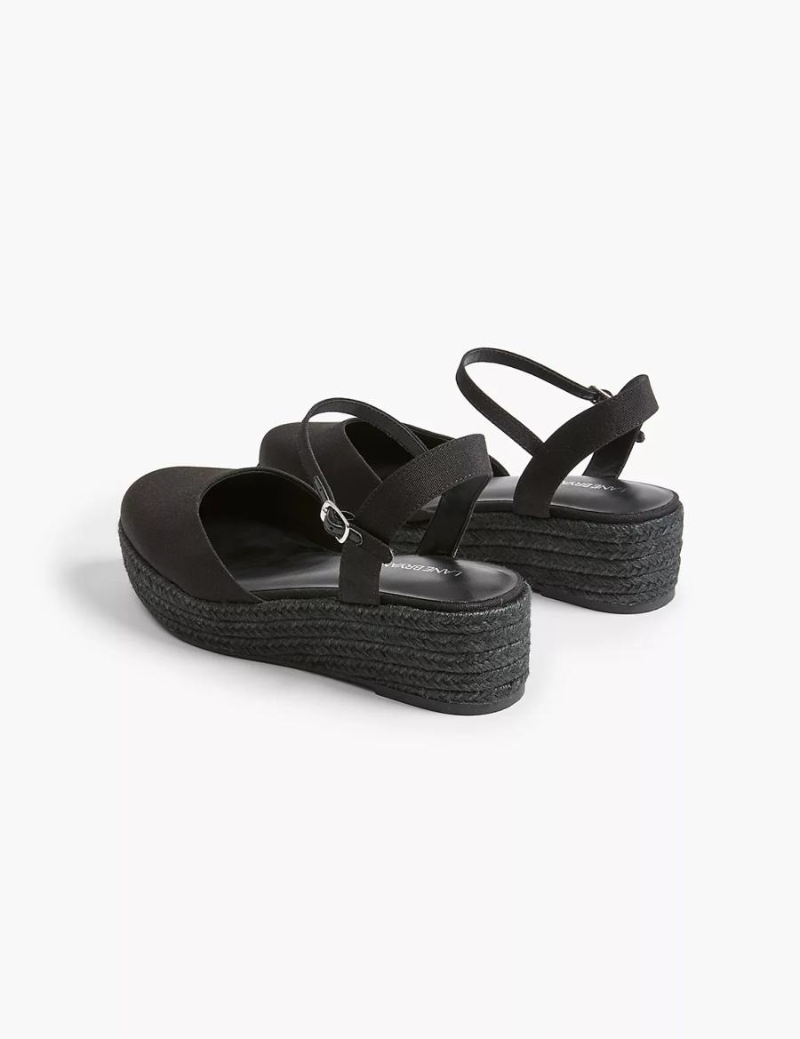 Lane Bryant Dream Cloud Ankle-Strap Espadrille Women Wedge Sandals Black | UIW6987OI