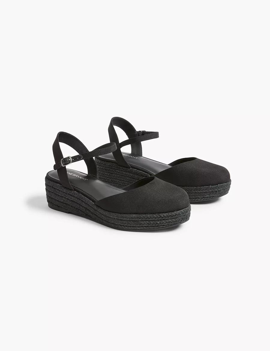 Lane Bryant Dream Cloud Ankle-Strap Espadrille Women Wedge Sandals Black | UIW6987OI