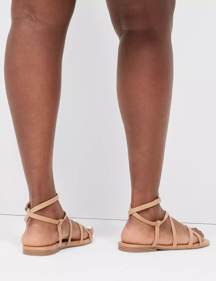 Lane Bryant Dream Cloud Ankle-Strap Faux-Leather Gladiator Women Flat Sandals Brown | IJY1543BW