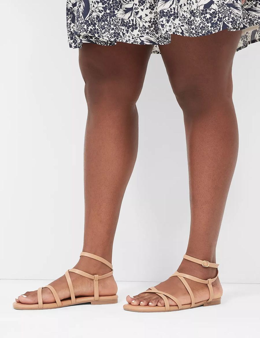 Lane Bryant Dream Cloud Ankle-Strap Faux-Leather Gladiator Women Flat Sandals Brown | IJY1543BW