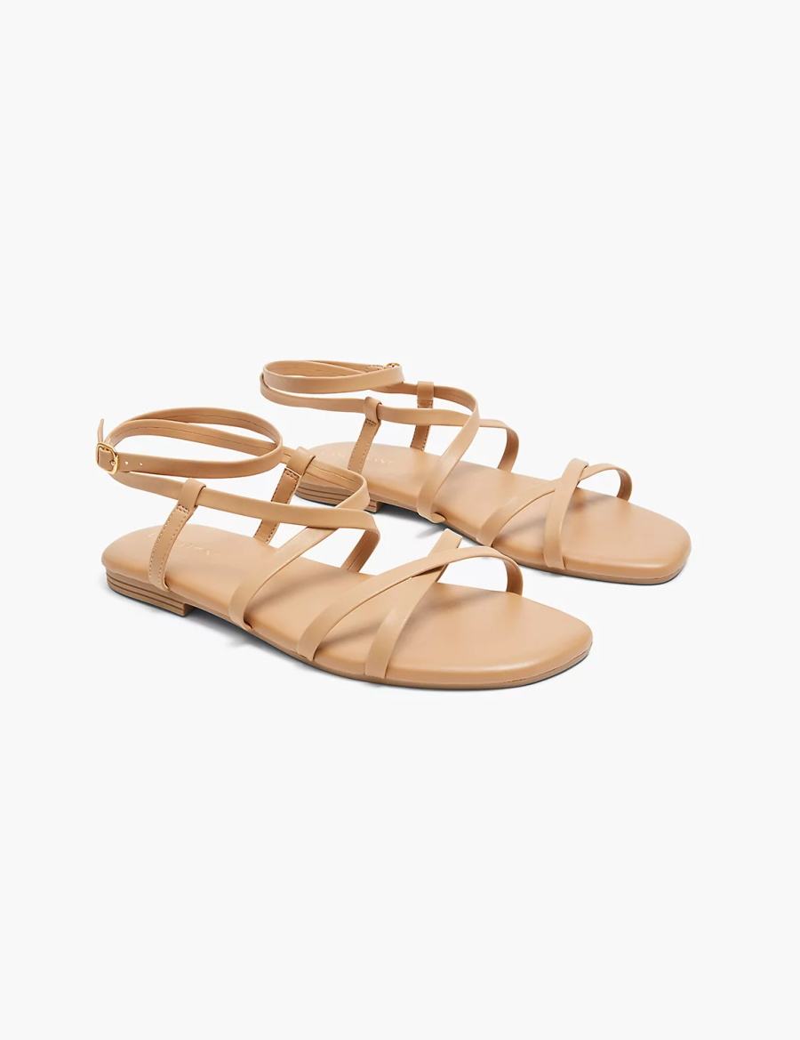 Lane Bryant Dream Cloud Ankle-Strap Faux-Leather Gladiator Women Flat Sandals Brown | IJY1543BW