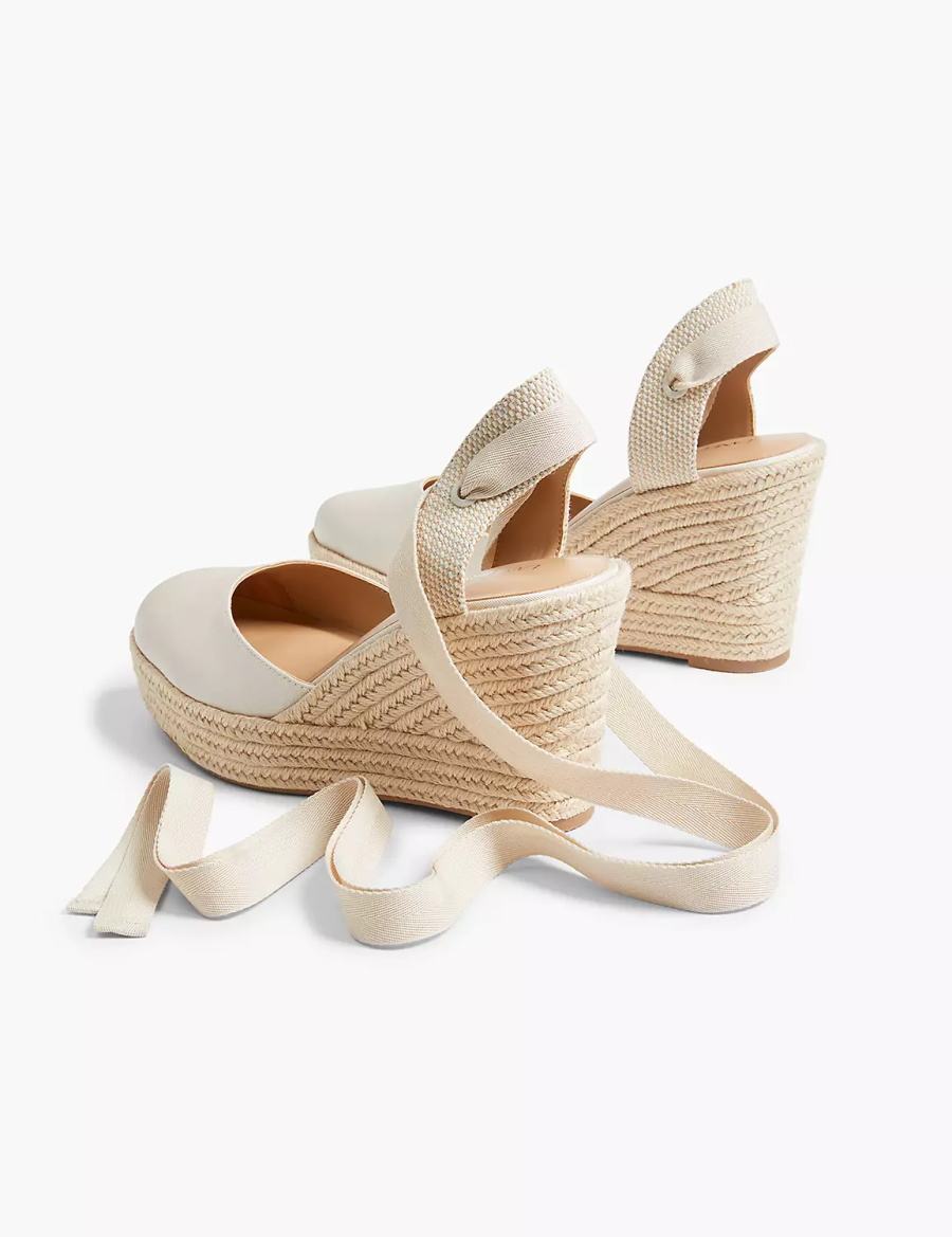 Lane Bryant Dream Cloud Ankle-Tie Espadrille Women Wedge Sandals White | JUP926KH