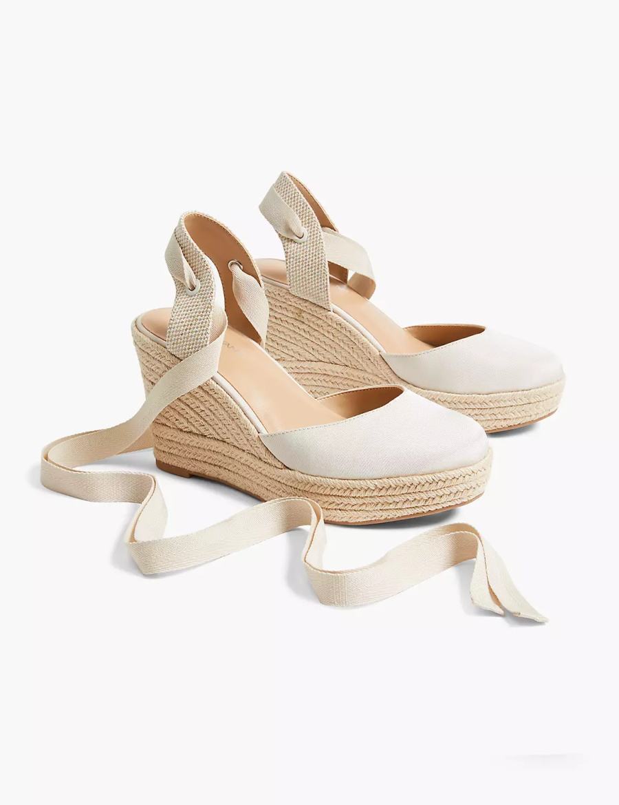 Lane Bryant Dream Cloud Ankle-Tie Espadrille Women Wedge Sandals White | JUP926KH