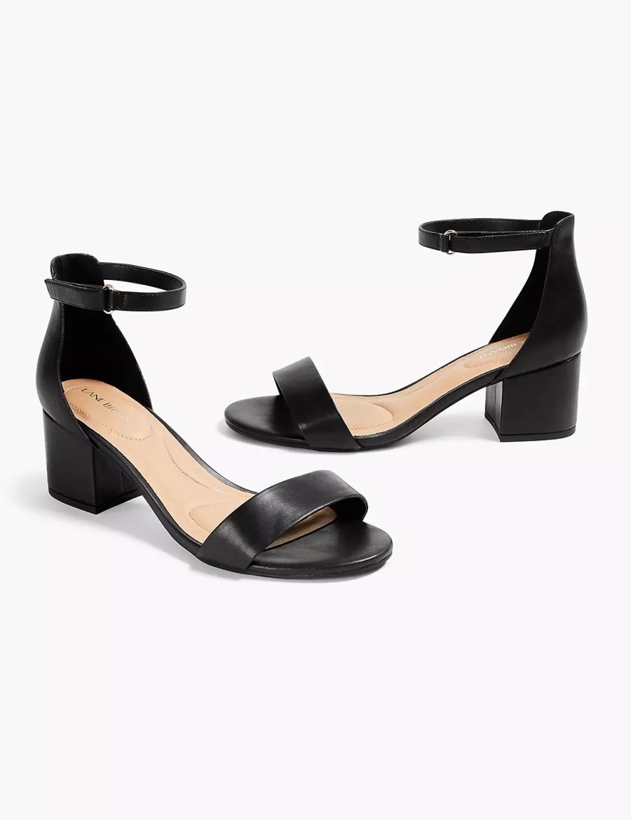 Lane Bryant Dream Cloud Ankle Strap Block-Heel - Faux Leather Women Heels Sandals Black | HSF5091KM