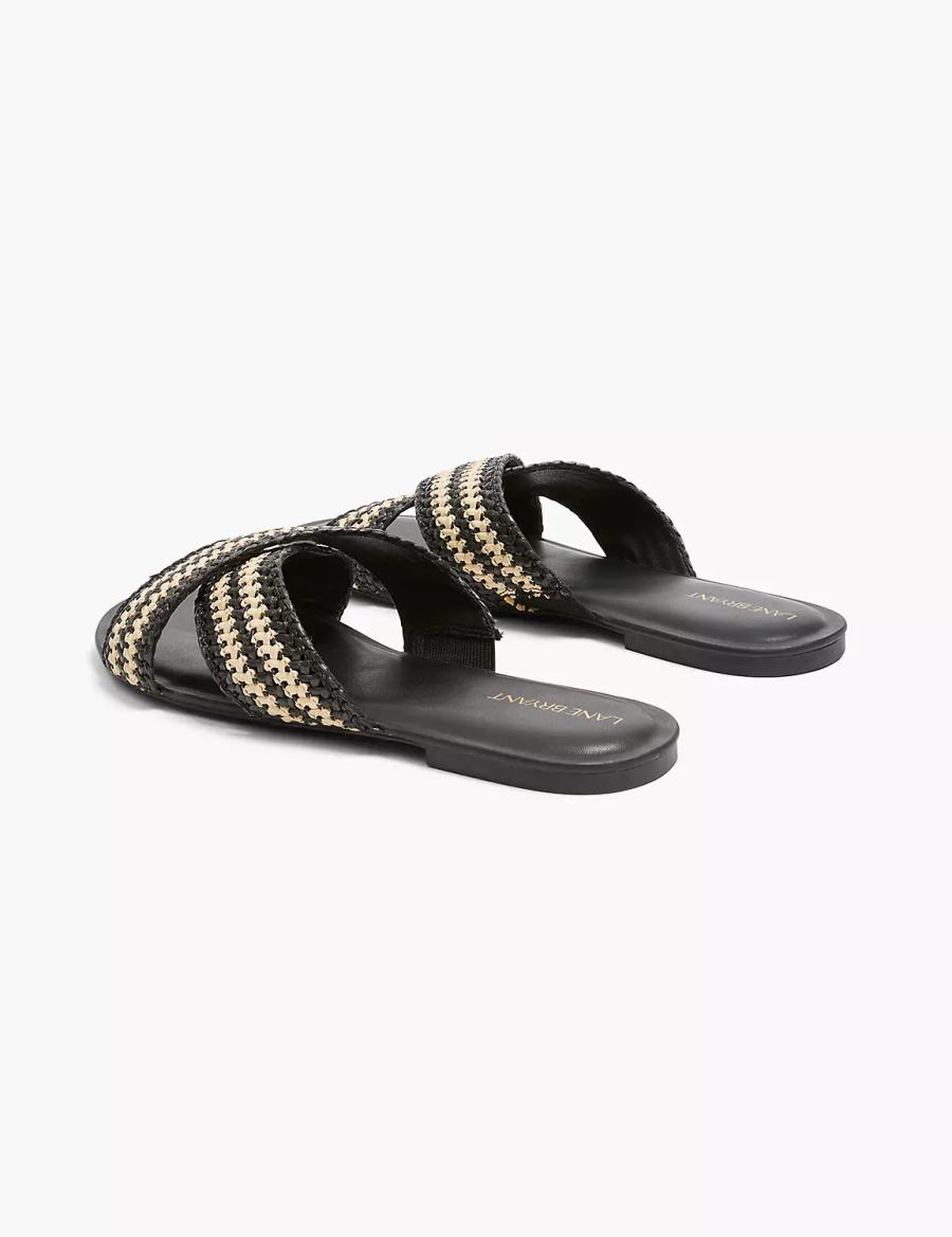 Lane Bryant Dream Cloud Criss-Cross Raffia Women Slide Sandals Black | MYT3446VQ