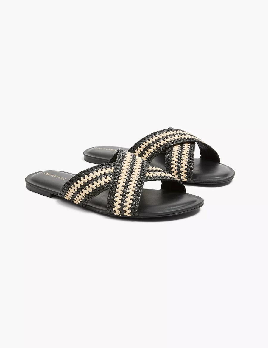 Lane Bryant Dream Cloud Criss-Cross Raffia Women Slide Sandals Black | MYT3446VQ