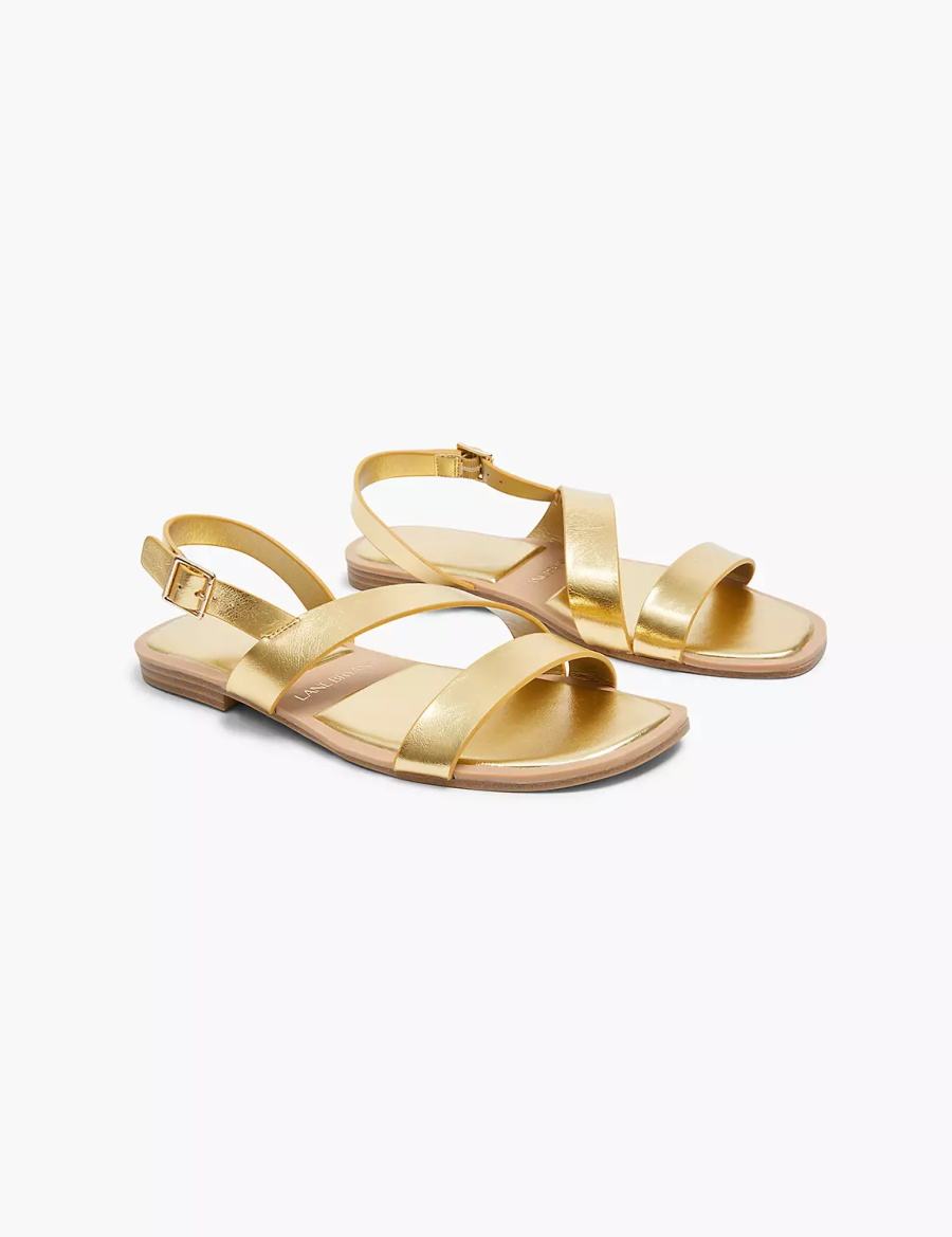 Lane Bryant Dream Cloud Double-Band Faux-Leather Women Flat Sandals Gold | SLM8647IP