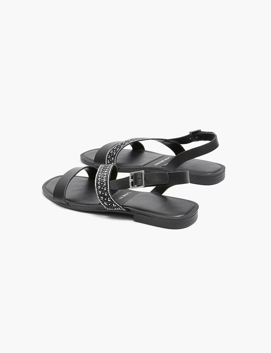 Lane Bryant Dream Cloud Double-Band Faux-Leather Women Flat Sandals Black | VGX8511GL