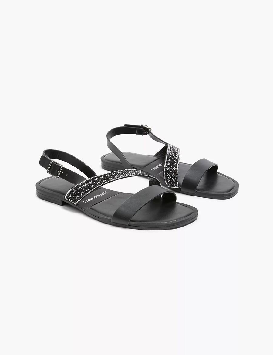 Lane Bryant Dream Cloud Double-Band Faux-Leather Women Flat Sandals Black | VGX8511GL