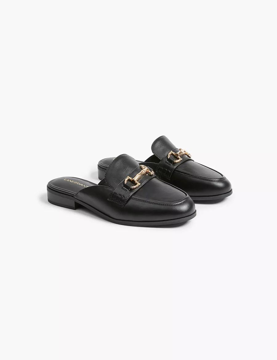 Lane Bryant Dream Cloud Faux-Leather Loafer Women Mules Black | SEG6712YQ