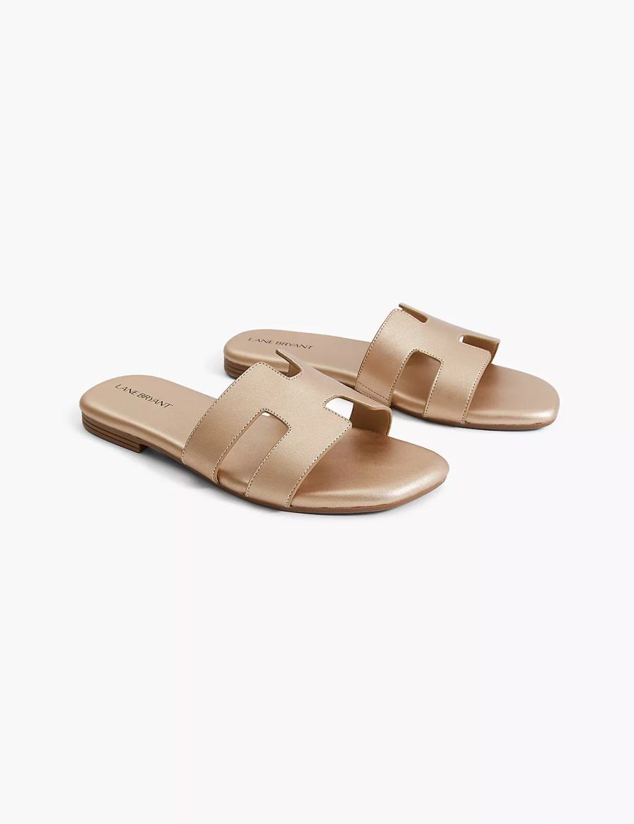 Lane Bryant Dream Cloud Faux-Leather Slip-On Women Flat Sandals Gold | PEU5595LO