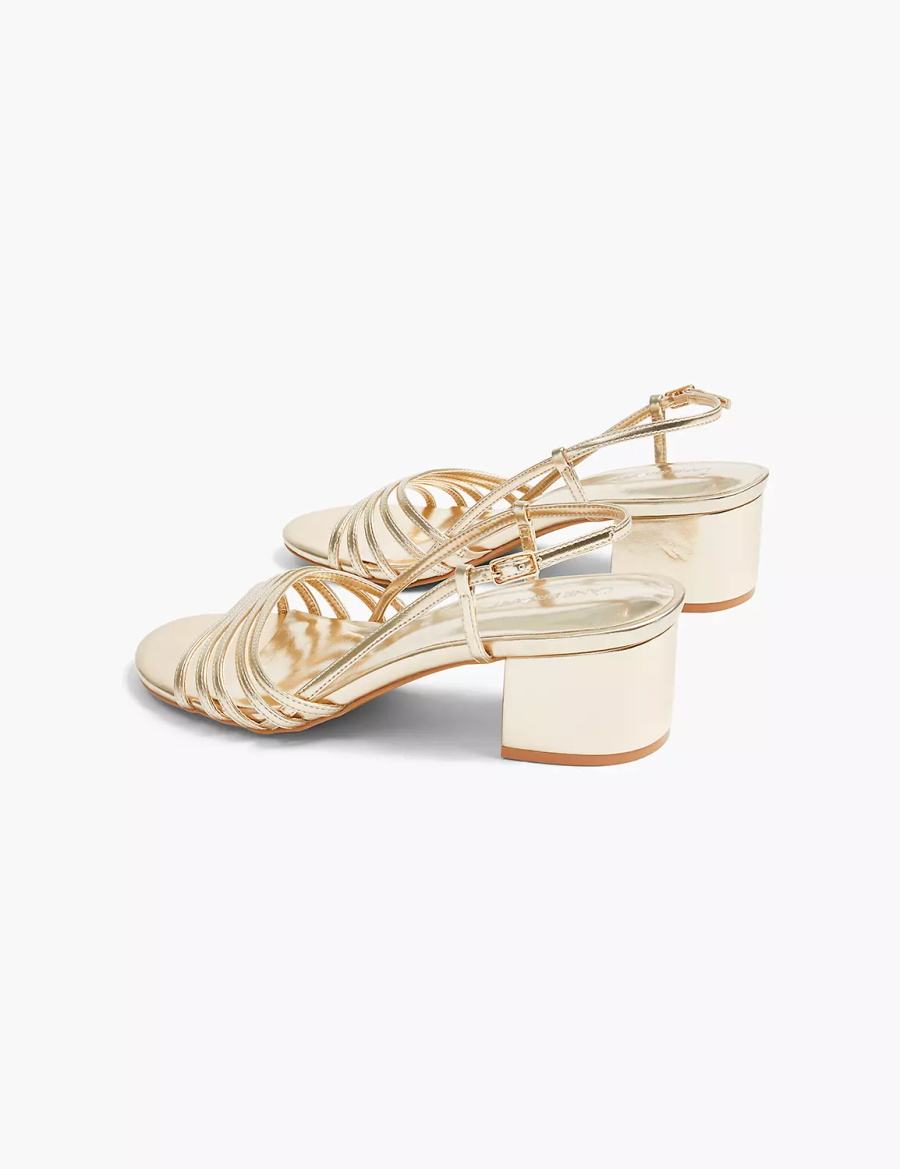 Lane Bryant Dream Cloud Metallic Strappy Low Block Heel Women Heels Sandals Gold | LXQ5254EC