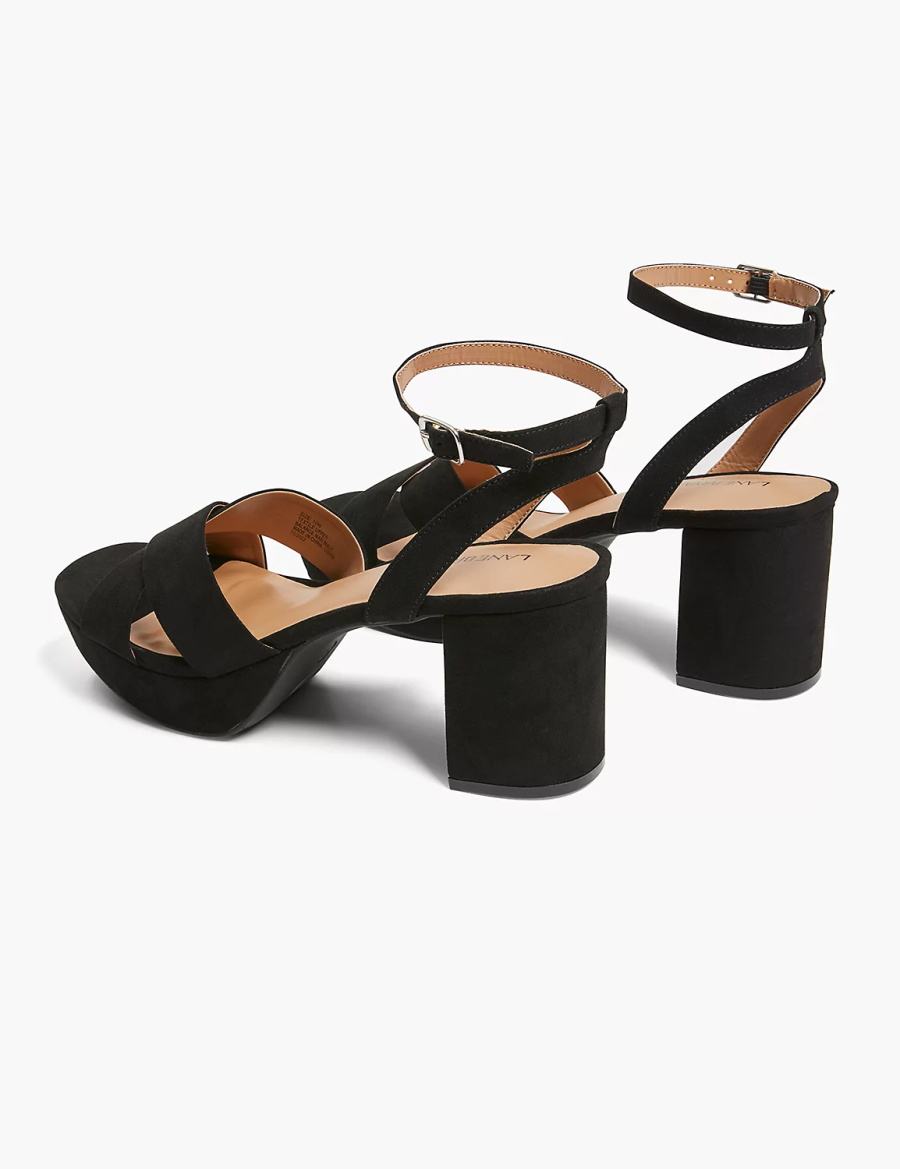 Lane Bryant Dream Cloud Platform Strappy Block Heel Women Heels Sandals Black | JRZ6885HU