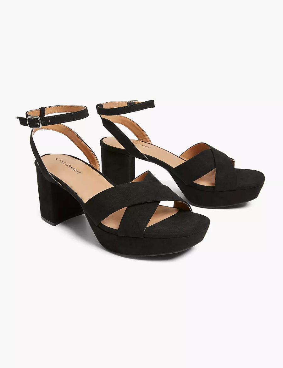 Lane Bryant Dream Cloud Platform Strappy Block Heel Women Heels Sandals Black | JRZ6885HU