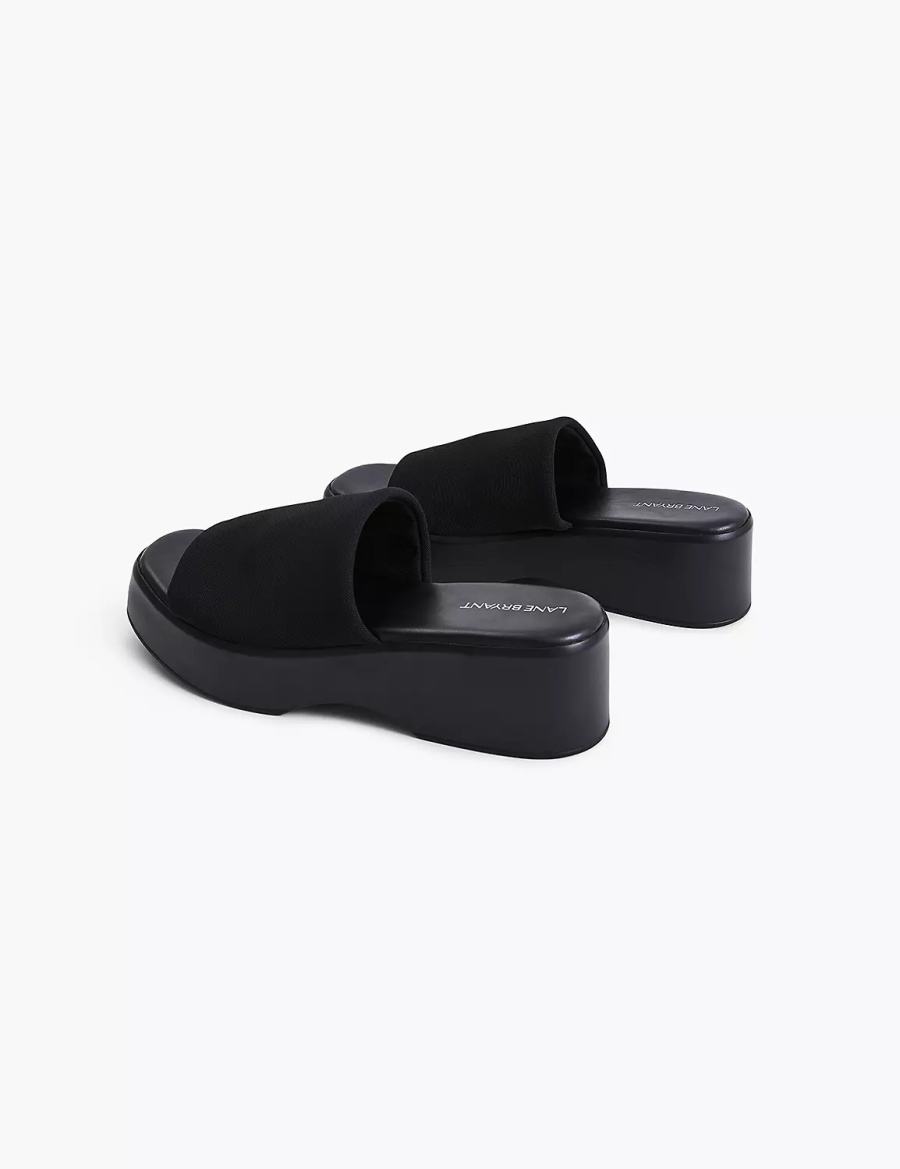 Lane Bryant Dream Cloud Stretch Knit Platform Women Slide Sandals Black | BAD9517XQ