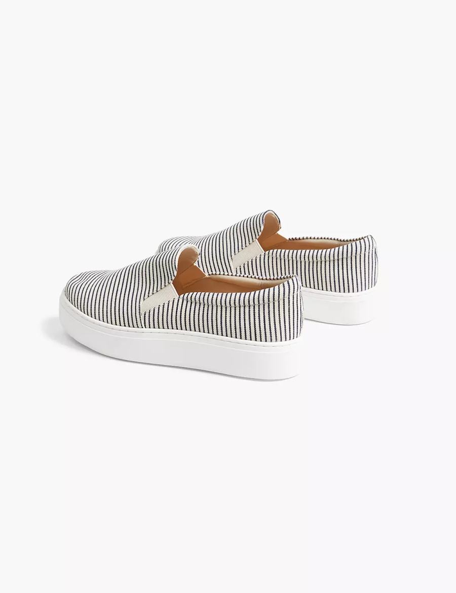 Lane Bryant Dream Cloud Striped Slip-On Platform Women Sneakers Blue | WKJ6594DT