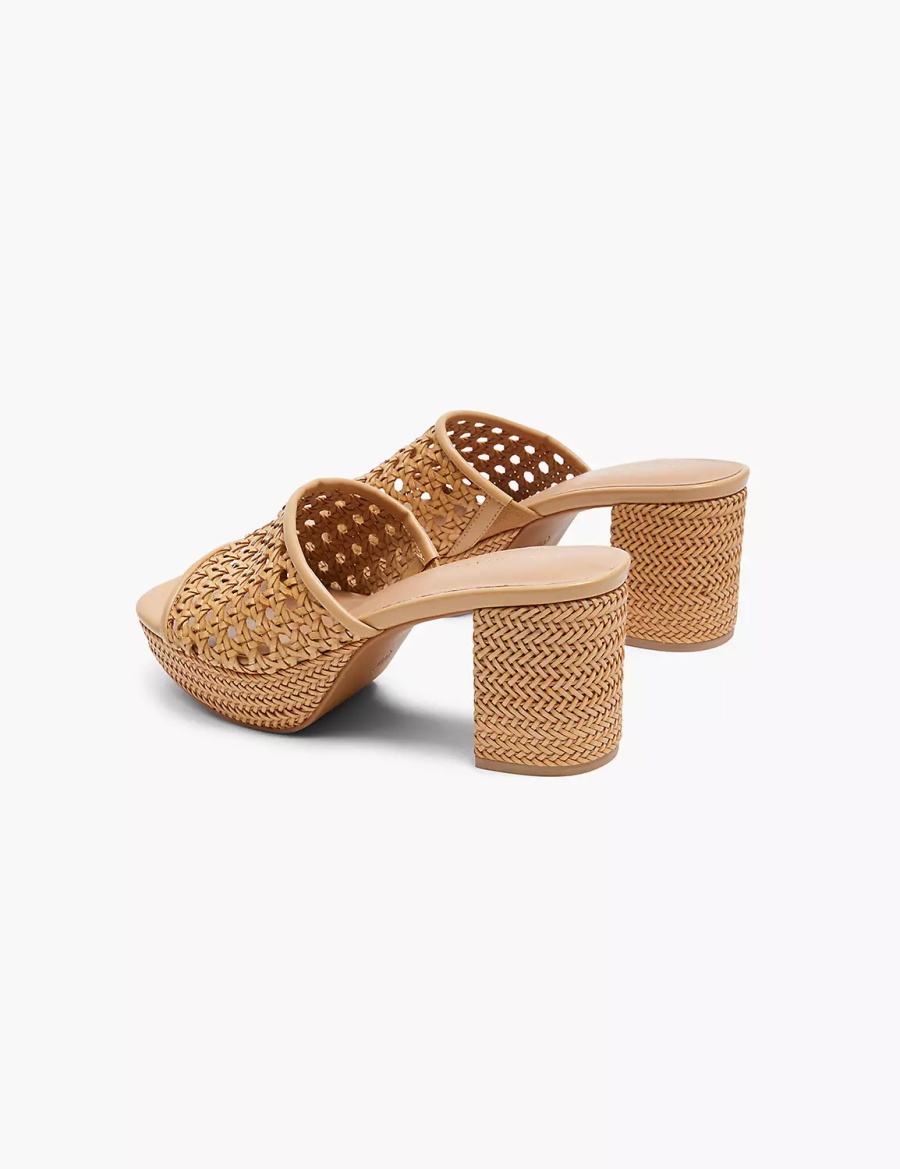 Lane Bryant Dream Cloud Woven Faux-Leather Slip-On Heel Women Heels Sandals Khaki | XRJ7529ZL