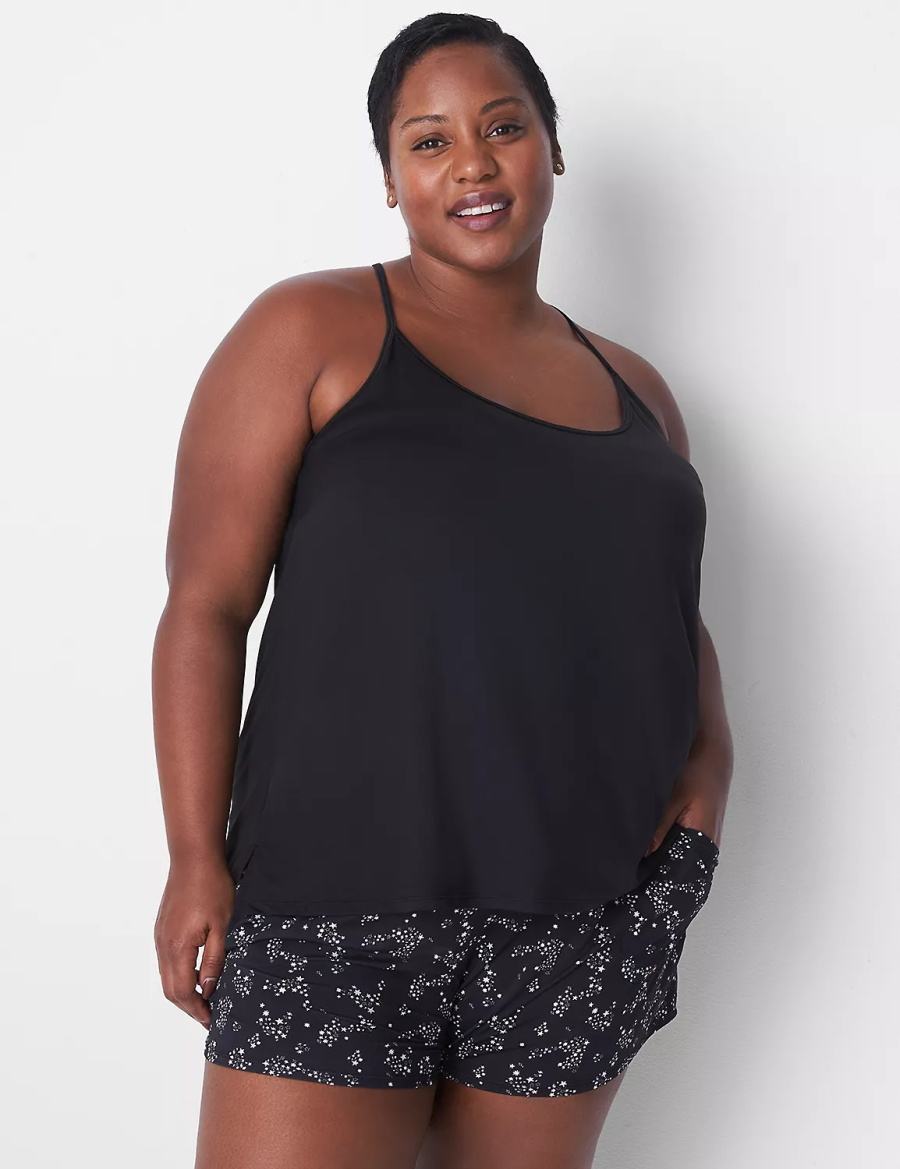 Lane Bryant DreamyCool Cami & Short PJ Set Women Pajamas Black | AOE975FA