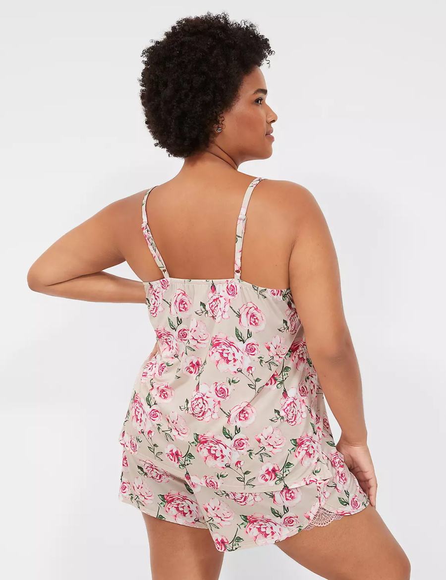 Lane Bryant DreamyCool Lace-Trim Cami & Short PJ Set Women Pajamas Rose Pink | VKM6199FN