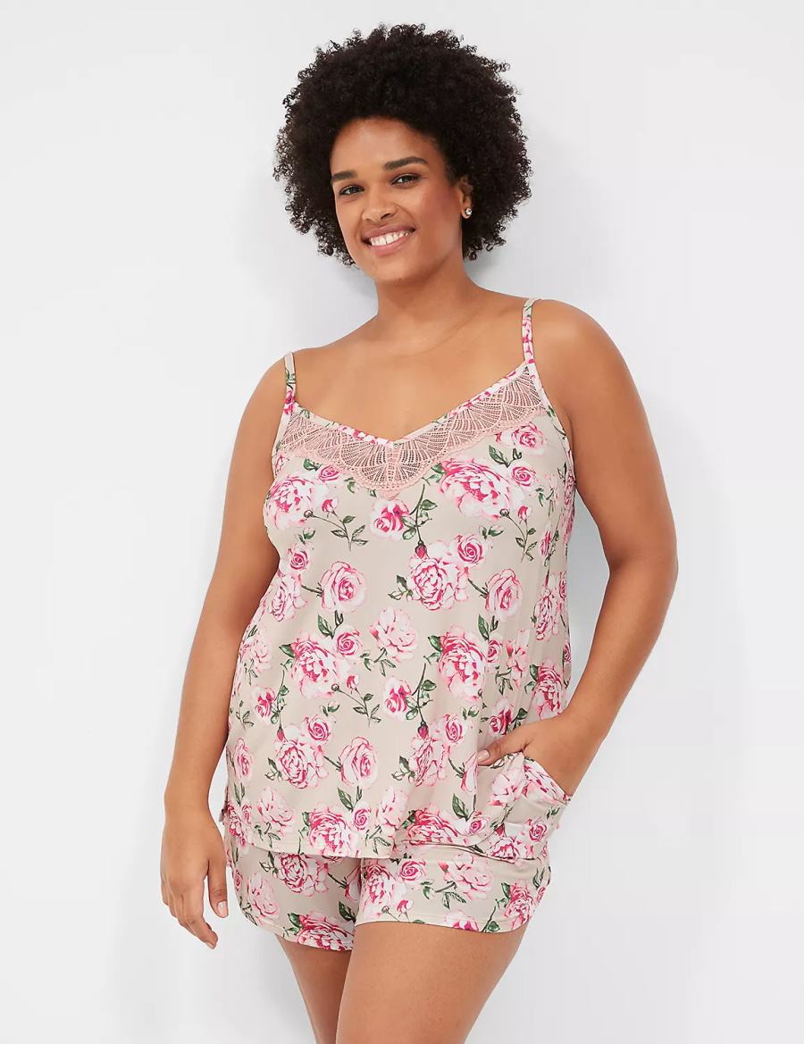 Lane Bryant DreamyCool Lace-Trim Cami & Short PJ Set Women Pajamas Rose Pink | VKM6199FN