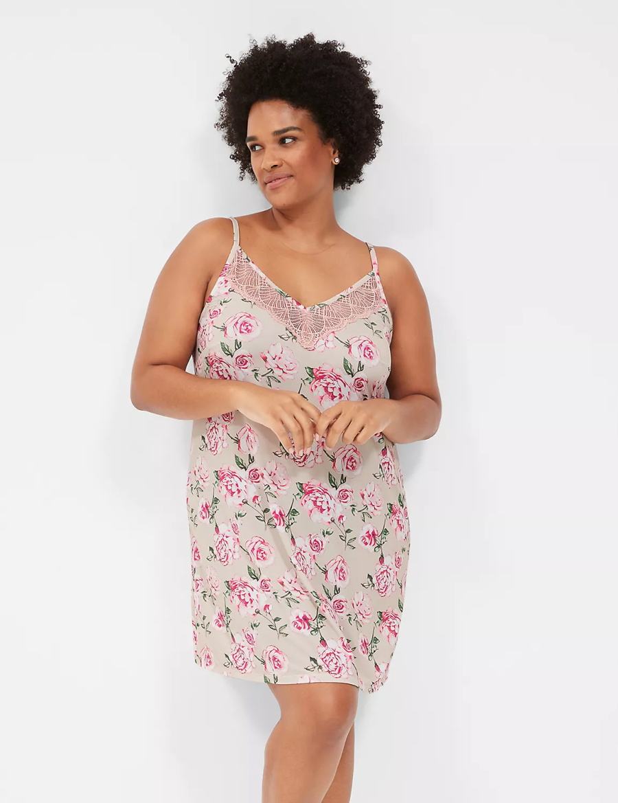 Lane Bryant DreamyCool Lace-Trim Chemise Women Dress Rose Pink | EYX6776YT