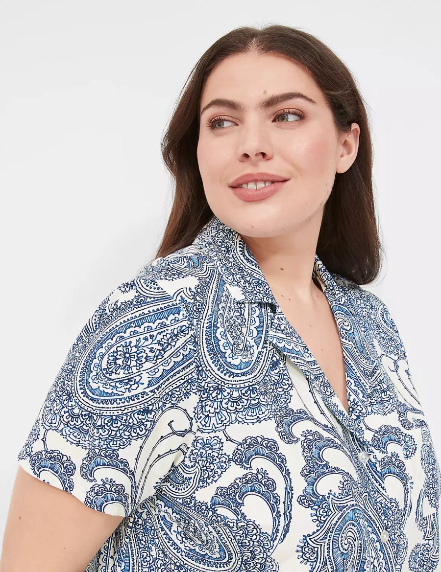 Lane Bryant DreamyCool Short-Sleeve Shirt & Crop Pant PJ Set Women Pajamas Blue Multicolor | QWU2553PE