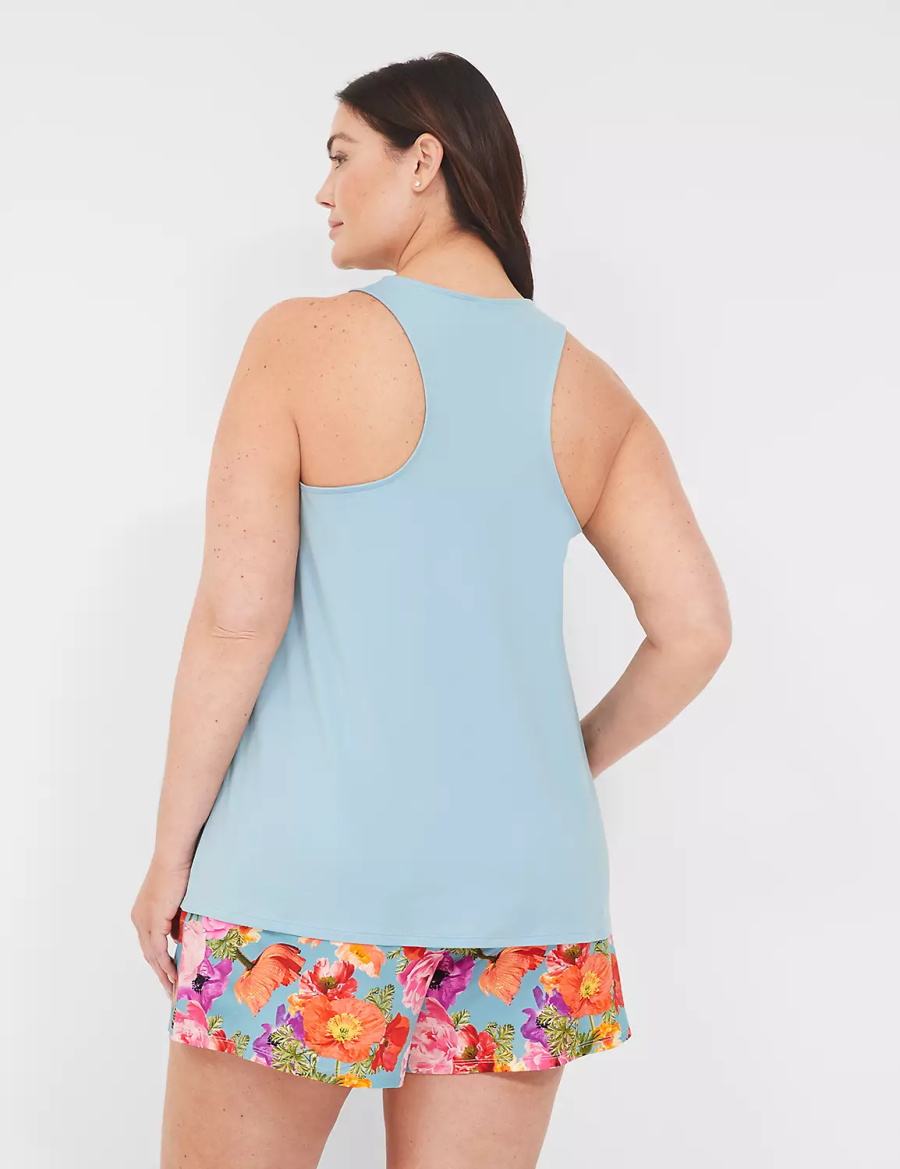 Lane Bryant DreamyCool Tank & PJ Short Set Women Pajamas Blue Multicolor | JGY6781AT