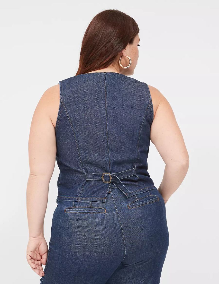 Lane Bryant Dressy Denim Vest Women Vest Dark Blue | MFR4965WJ