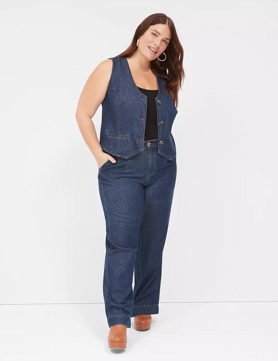 Lane Bryant Dressy Denim Vest Women Vest Dark Blue | MFR4965WJ