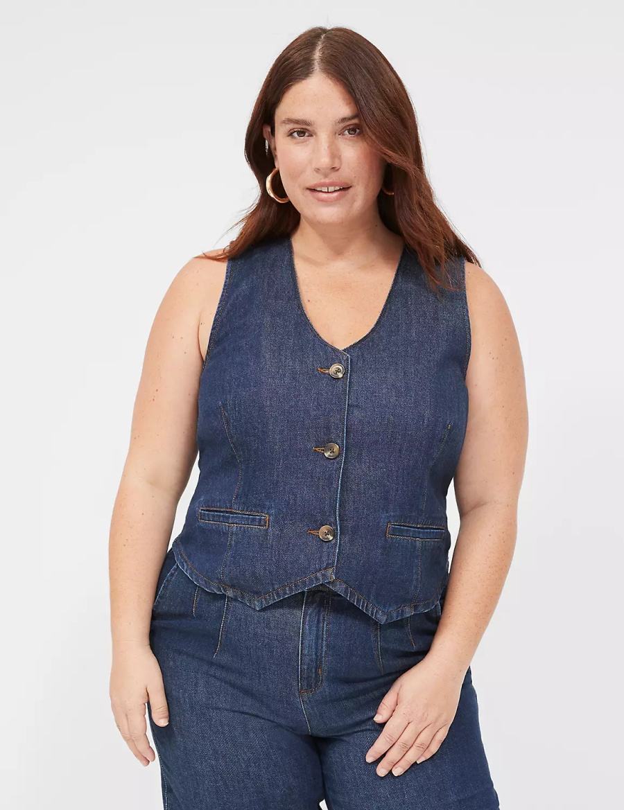 Lane Bryant Dressy Denim Vest Women Vest Dark Blue | MFR4965WJ