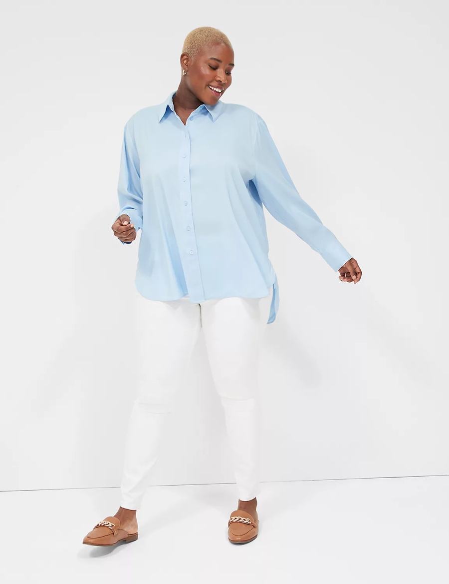 Lane Bryant Easy Collared Button-Down Women Shirts Blue | BXC2057FZ