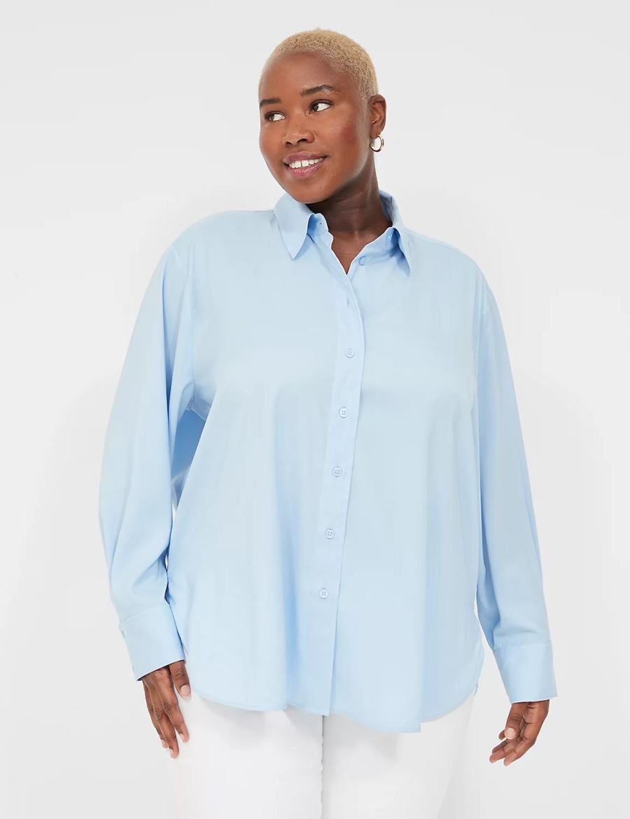 Lane Bryant Easy Collared Button-Down Women Shirts Blue | BXC2057FZ