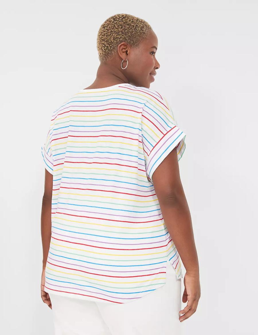 Lane Bryant Easy Roll-Sleeve Tee Women T Shirts Stripes | JOJ8070SD