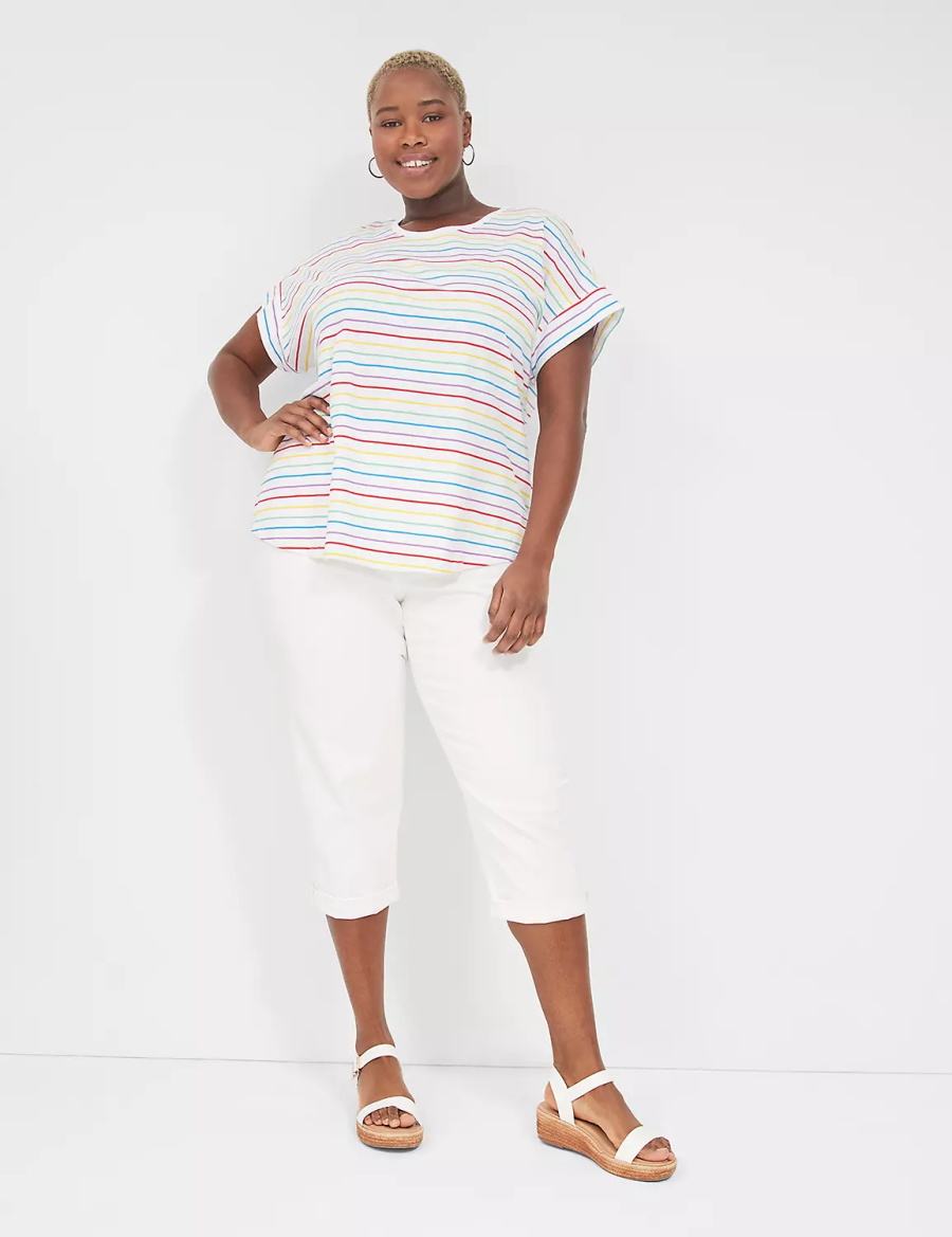 Lane Bryant Easy Roll-Sleeve Tee Women T Shirts Stripes | JOJ8070SD