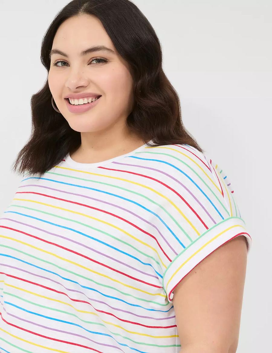 Lane Bryant Easy Roll-Sleeve Tee Women T Shirts Stripes | JOJ8070SD