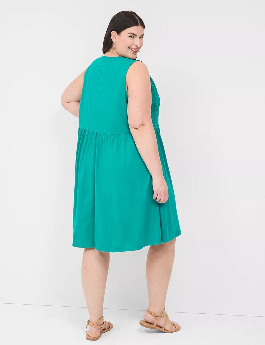 Lane Bryant Easy Swing Eyelet-Bodice Women Casual Dress Light Turquoise | NRG6391VQ