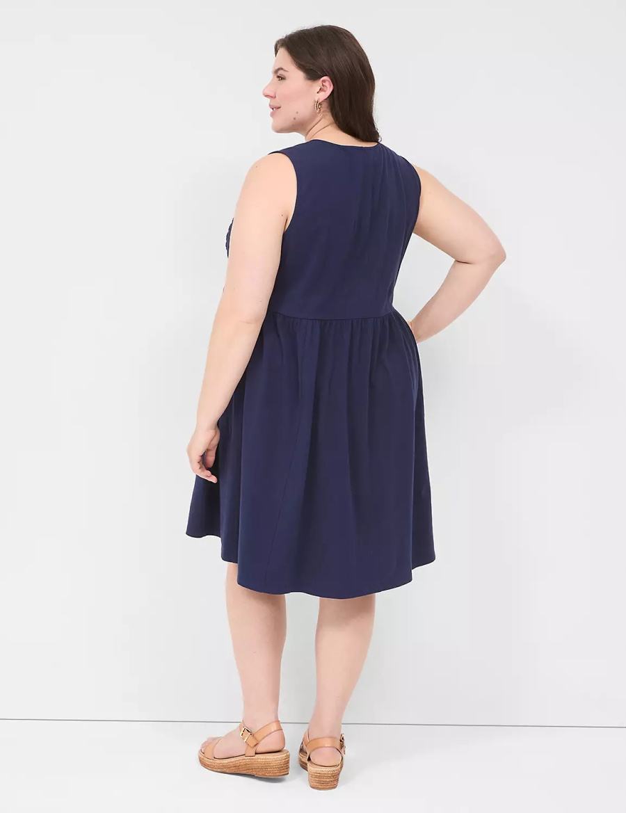 Lane Bryant Easy Swing Eyelet-Bodice Women Casual Dress Blue | ZUM1416UL