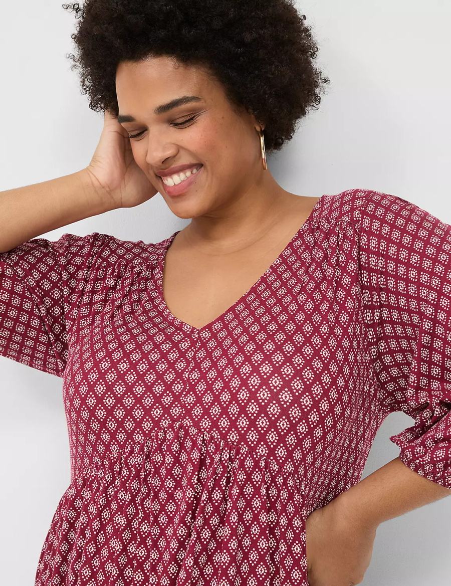 Lane Bryant Easy Swing V-Neck Women Casual Dress Burgundy | CRV792GK