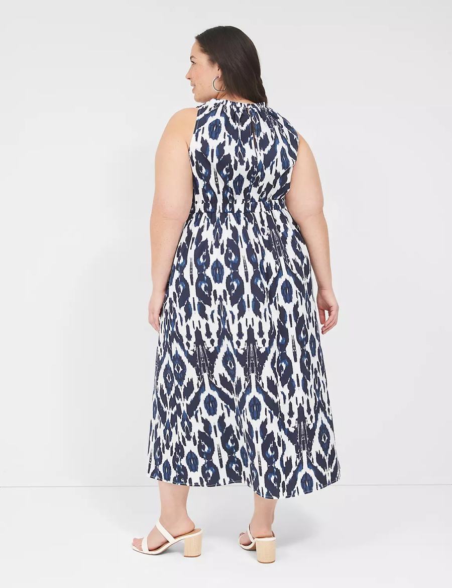 Lane Bryant Elastic-Neck Tie-Waist Women Midi Dress Navy | HYD5323LU