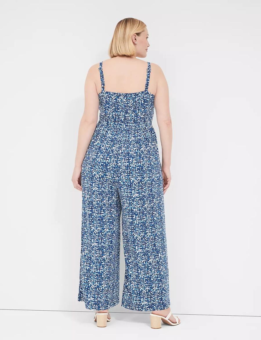 Lane Bryant Elastic-Waist Jersey Women Jumpsuit Blue | YCV318UY