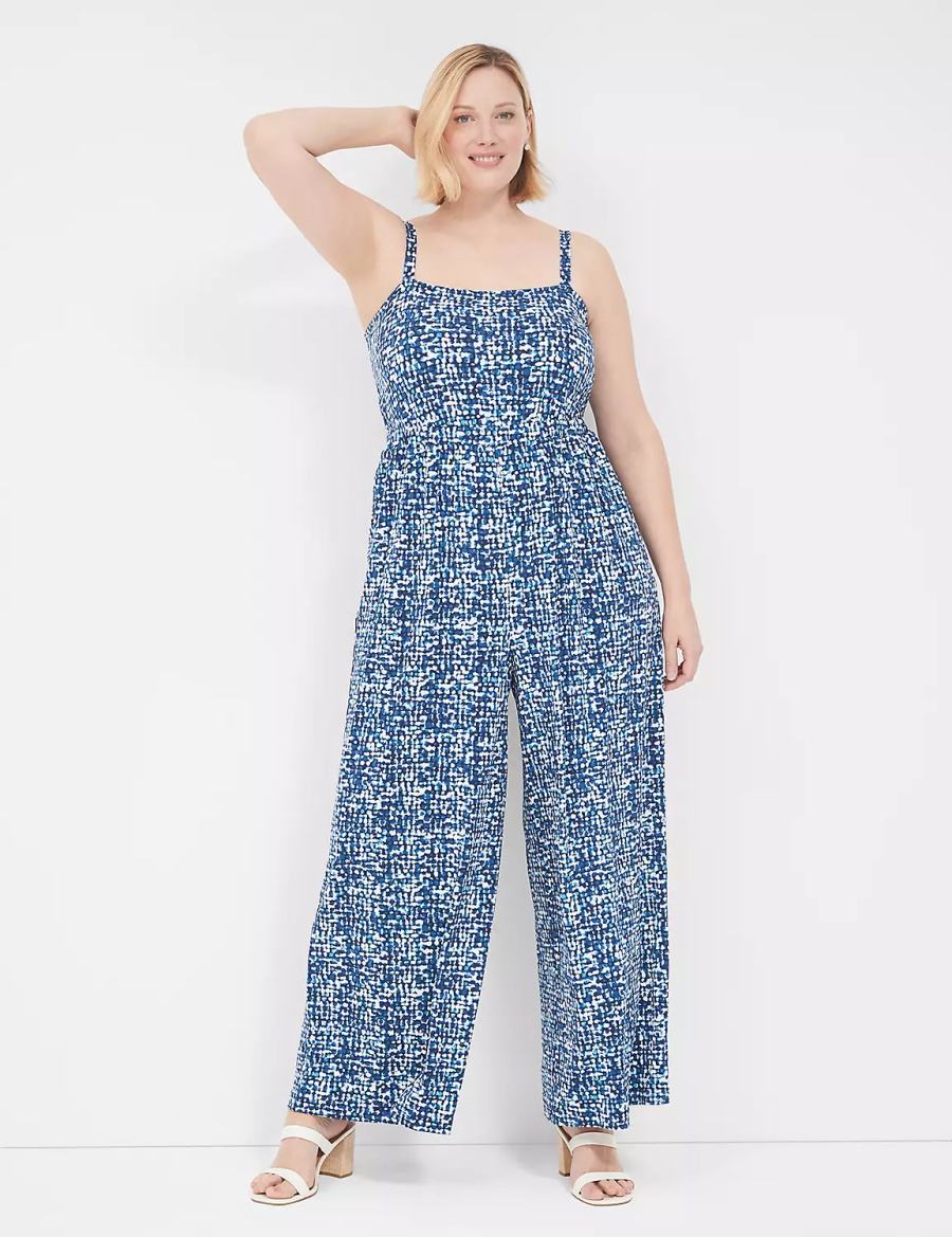 Lane Bryant Elastic-Waist Jersey Women Jumpsuit Blue | YCV318UY