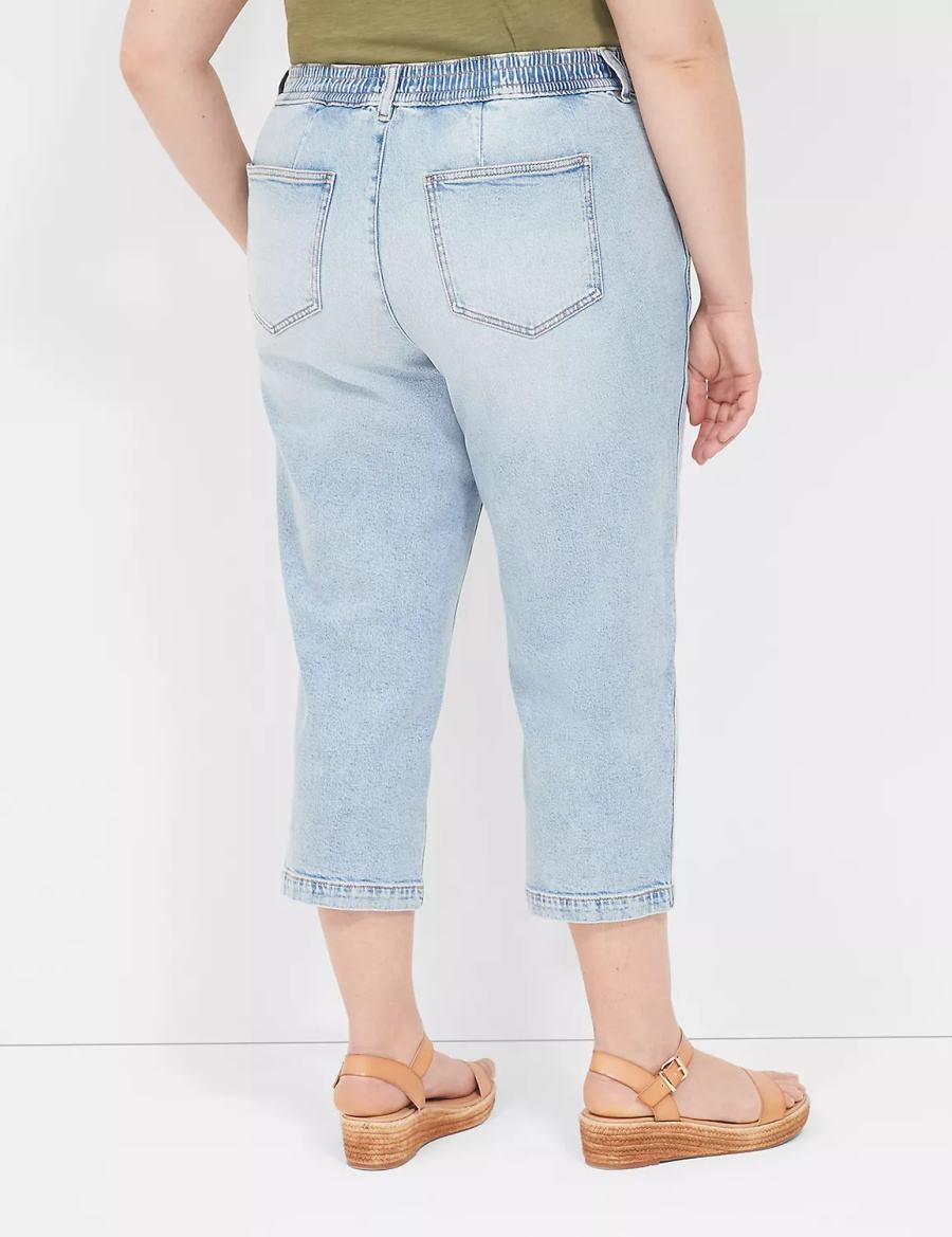 Lane Bryant Elastic Back-Waist Boyfriend Capri Women Jeans Light Blue | RLP6172NO