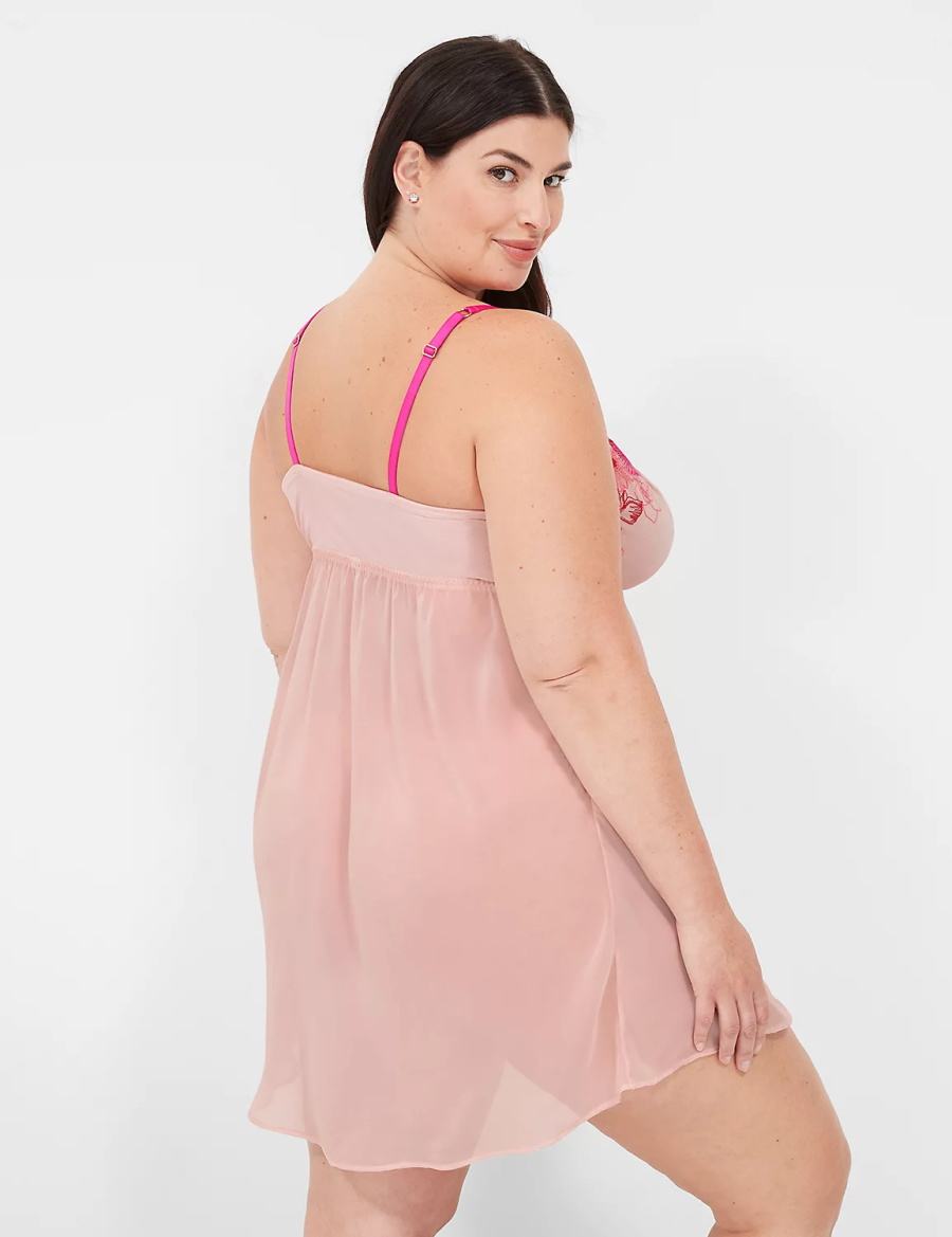 Lane Bryant Embroidered Babydoll Women Dress Rose Pink | PUK9793ZK